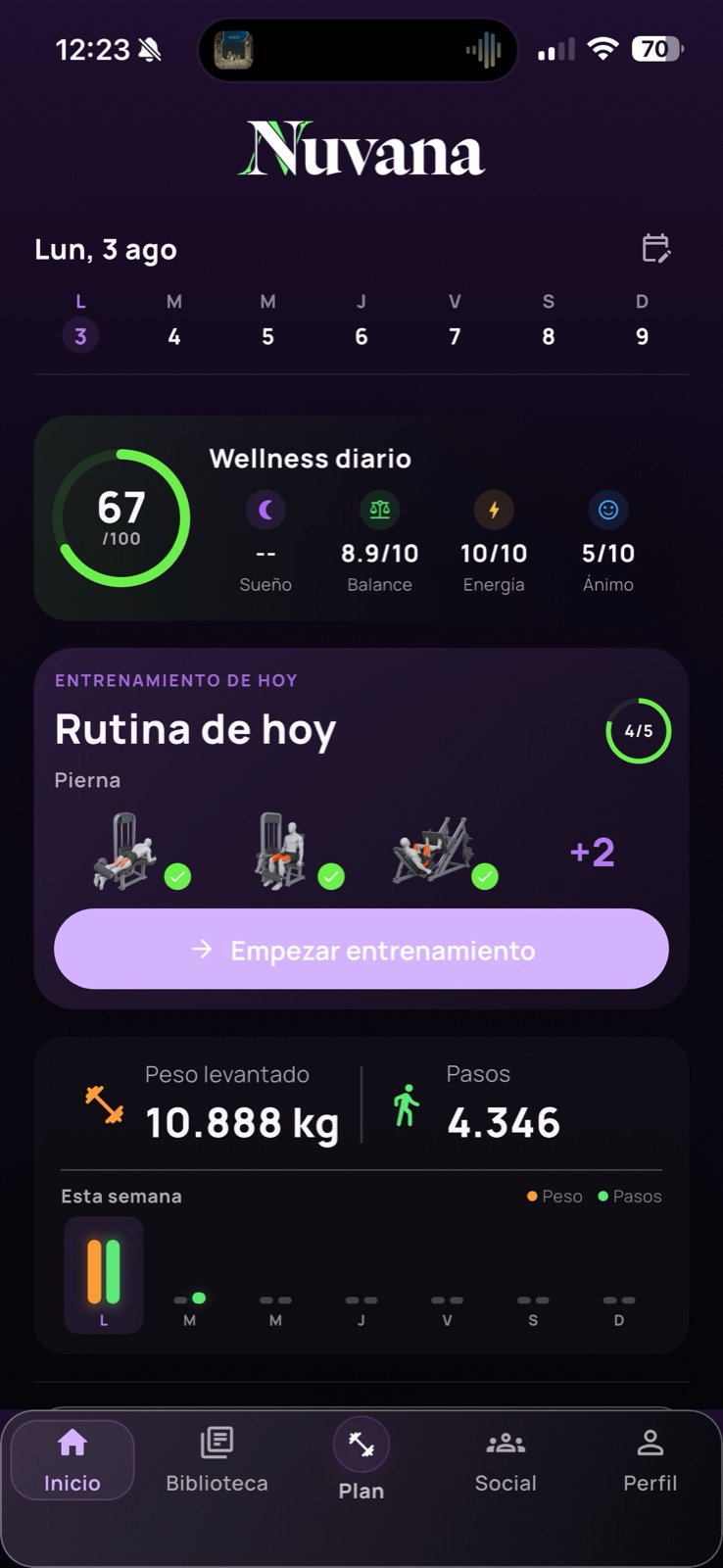 Pantalla principal de Nuvana